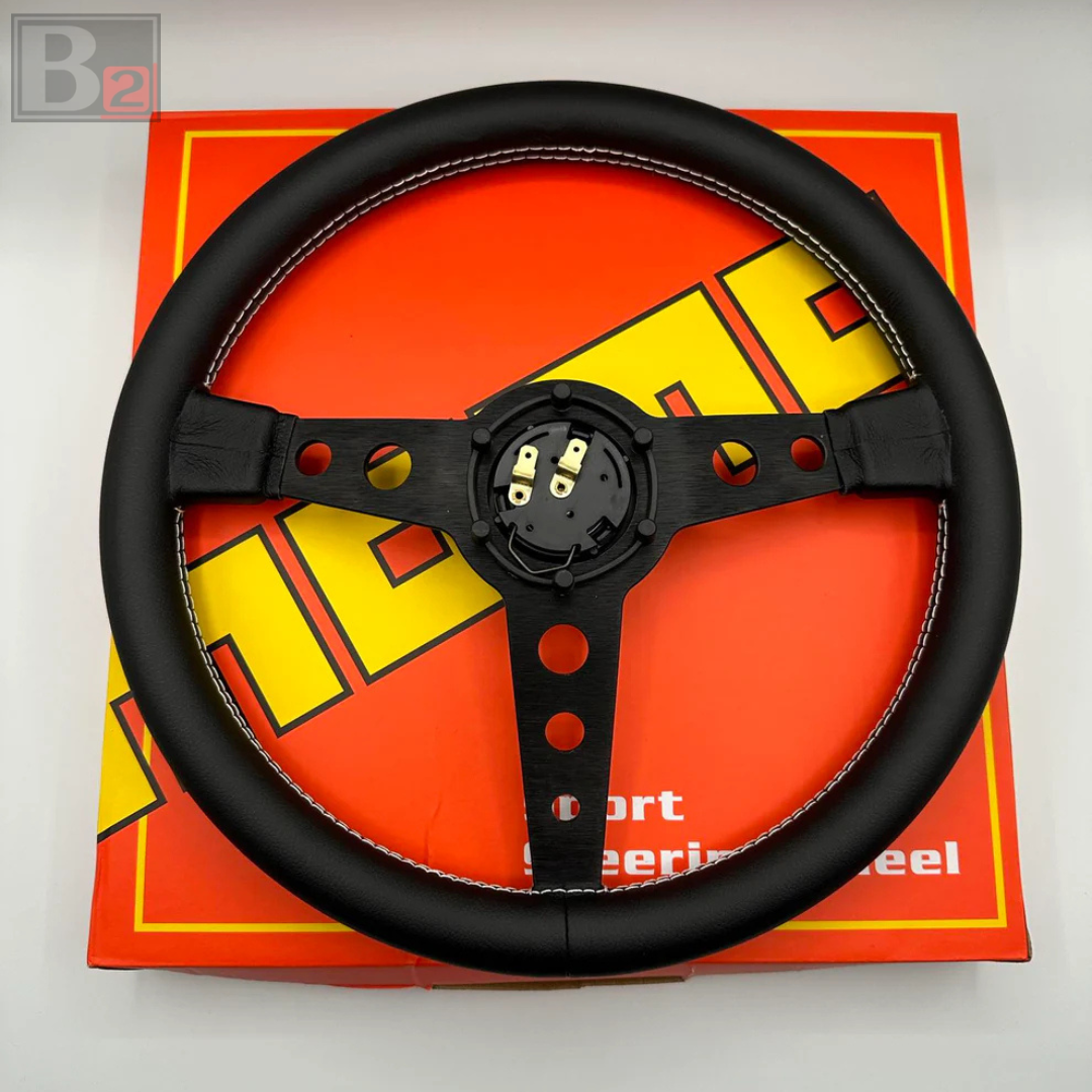 Momo Prototipo 340mm Black Leather Steering Wheel Black Center Ring