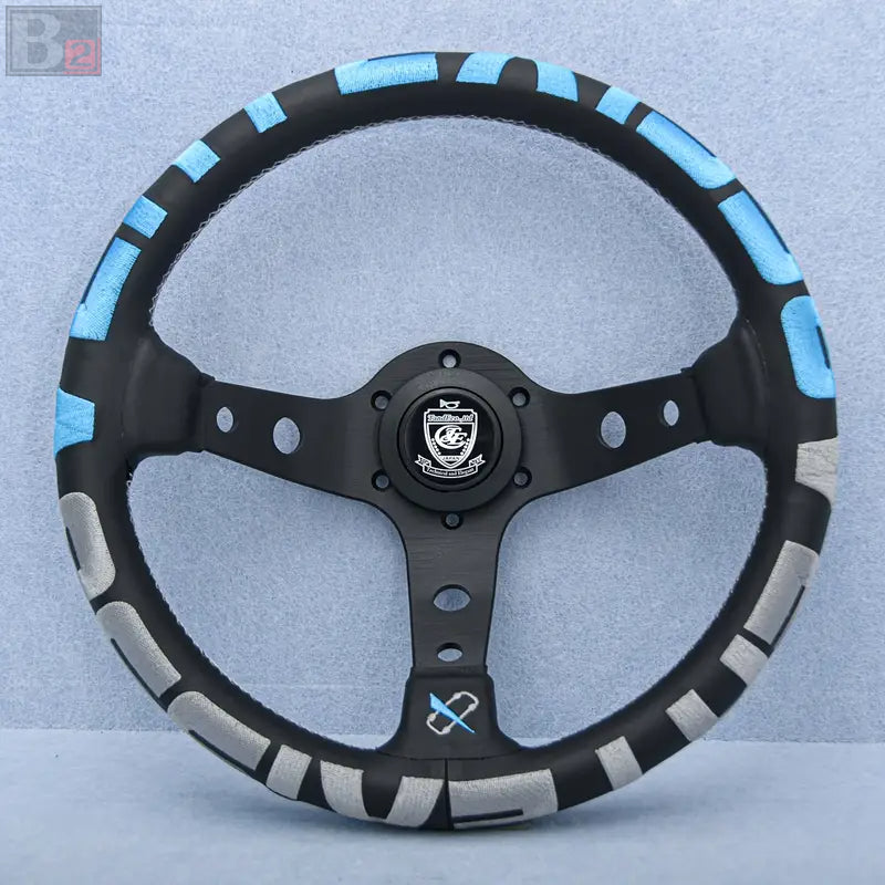 Vertex 1996 JDM Leather Steering Wheel Light Blue 330mm