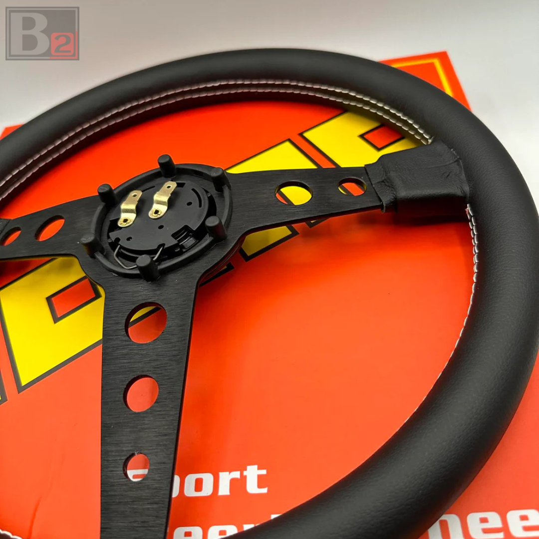 Momo Prototipo 340mm Black Leather Steering Wheel Black Center Ring