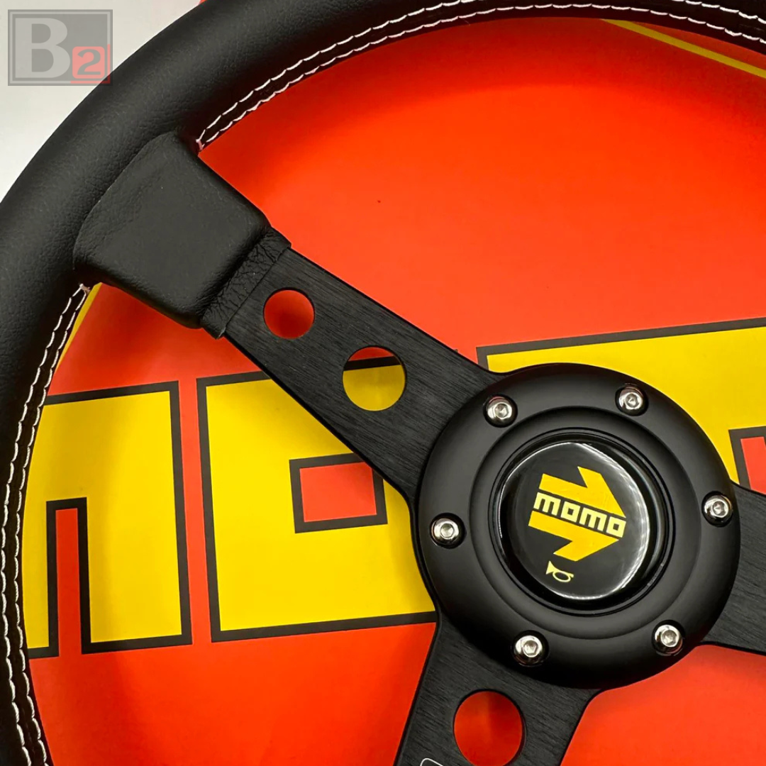 Momo Prototipo 340mm Black Leather Steering Wheel Black Center Ring