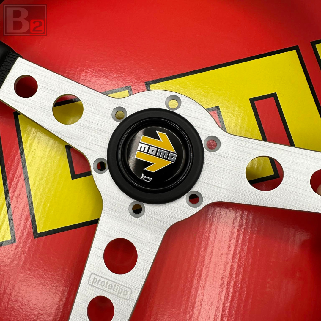 Momo Prototipo 350mm Black Leather Brushed Aluminum Steering Wheel