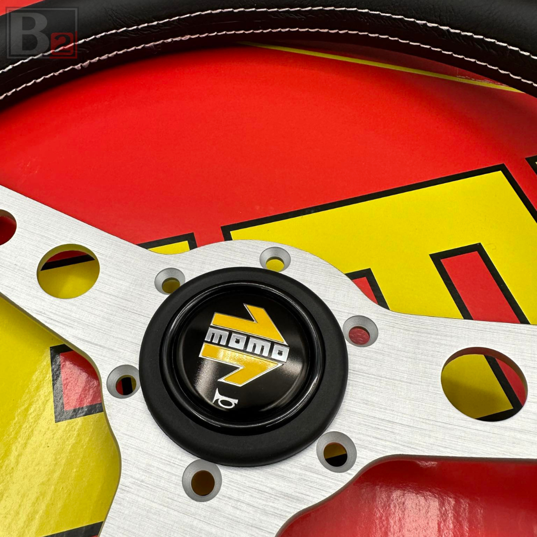 Momo Prototipo 350mm Black Leather Brushed Aluminum Steering Wheel