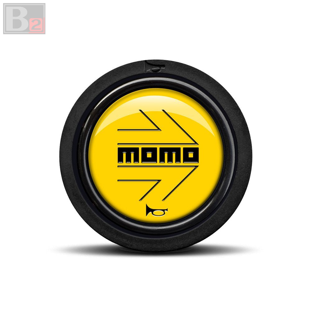 Momo Horn Button - Black Arrow Over Yellow