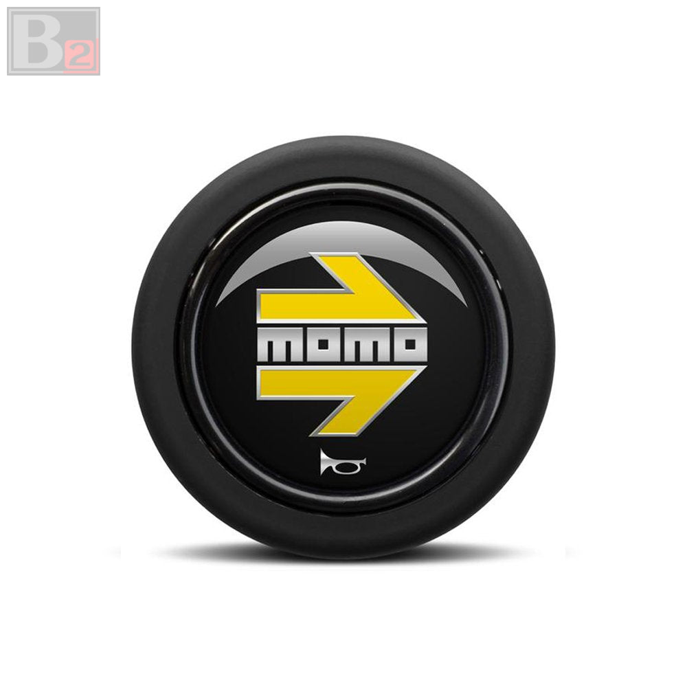 Momo Horn Button - Chrome Yellow Arrow Over Black