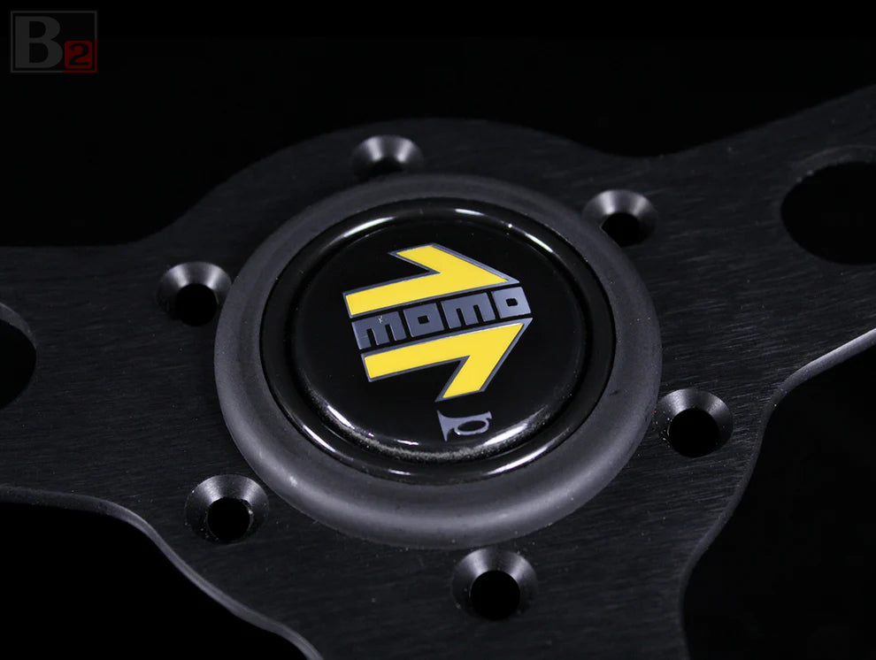 Momo Horn Button - Chrome Yellow Arrow Over Black