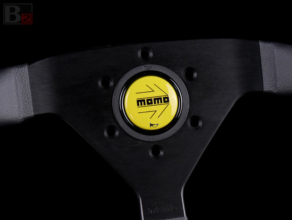 Momo Horn Button - Black Arrow Over Yellow