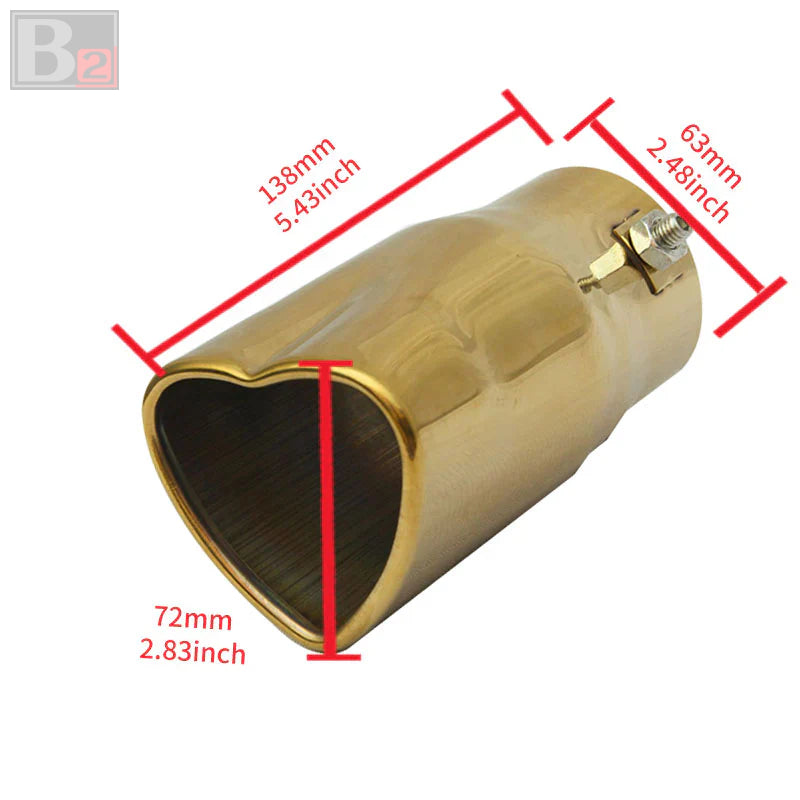 Gold Heart Shaped Stainless Steel Car Exhaust Pipe Muffler Tip Straight