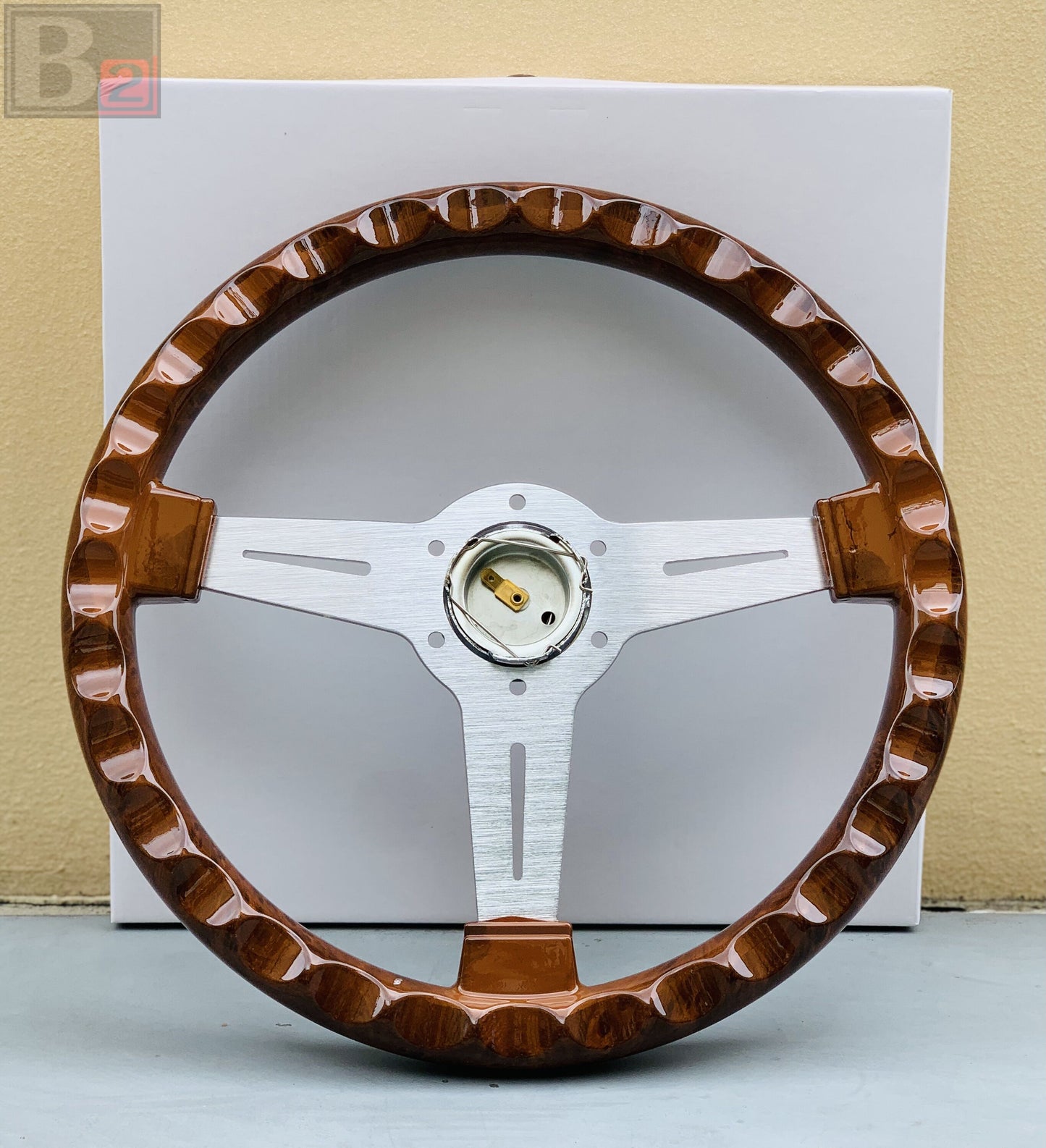 NARDI Classic 360mm Steering Wheel Mahogany Wood with Brushed Aluminum Finish