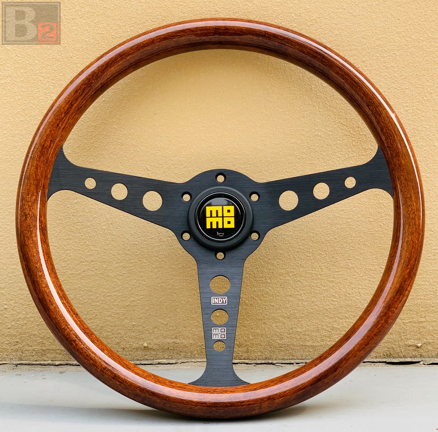 Momo Indy Black 350mm Steering Wheel Mahogany Wood With Black Finish