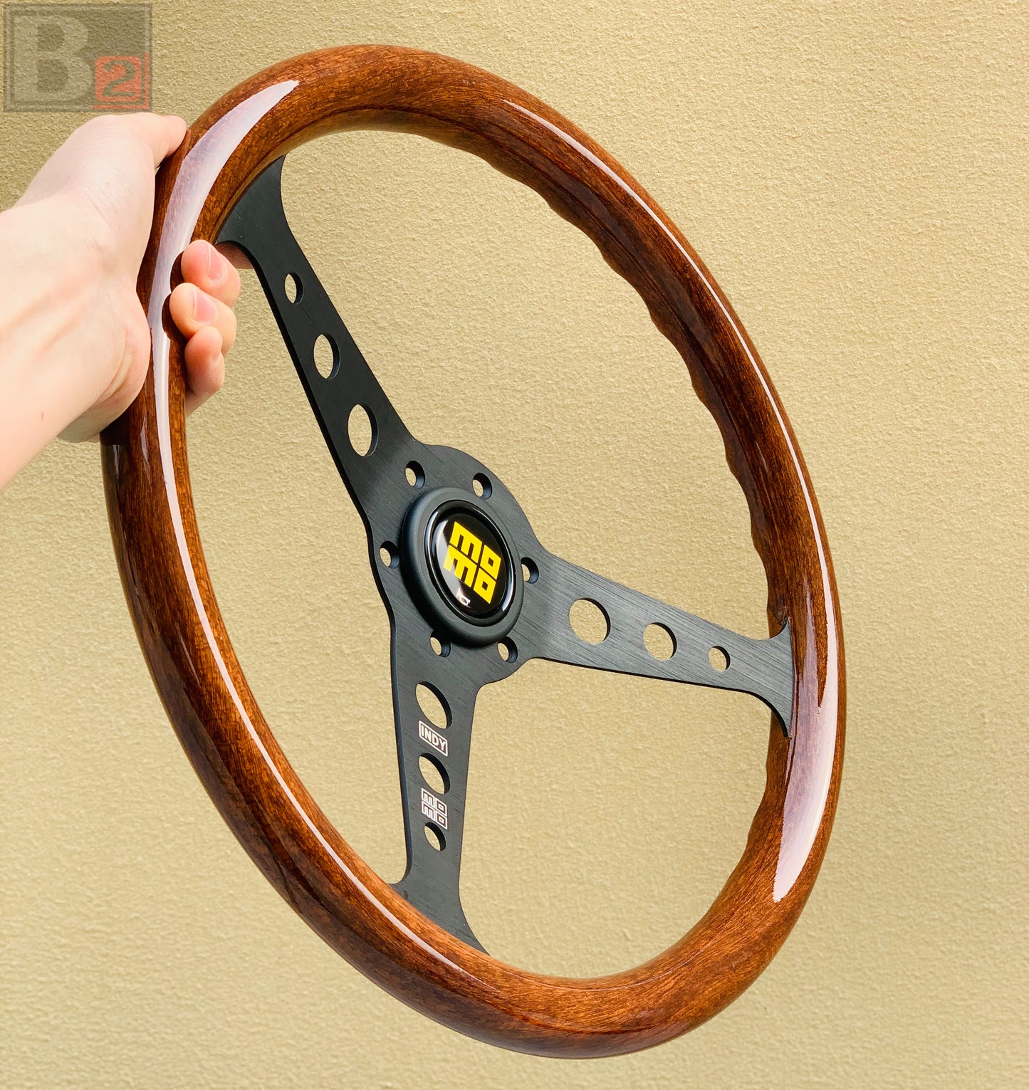 Momo Indy Black 350mm Steering Wheel Mahogany Wood With Black Finish
