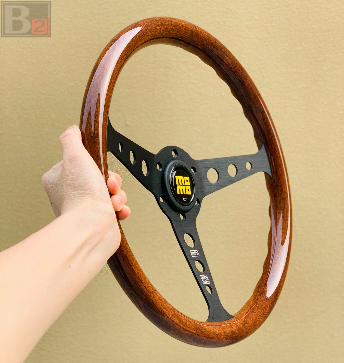 Momo Indy Black 350mm Steering Wheel Mahogany Wood With Black Finish