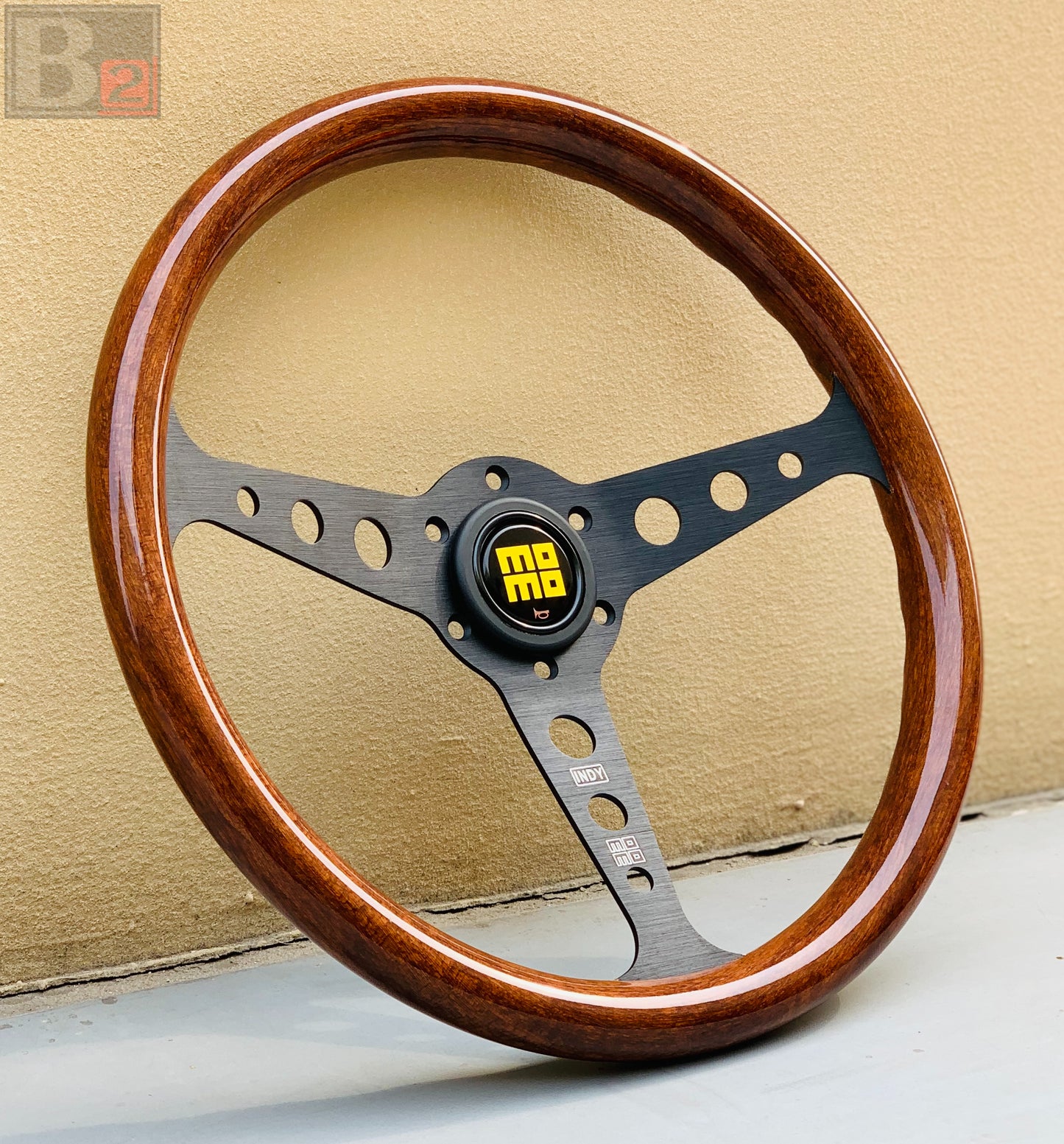 Momo Indy Black 350mm Steering Wheel Mahogany Wood With Black Finish