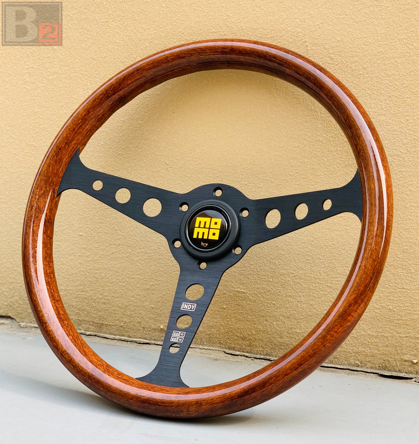 Momo Indy Black 350mm Steering Wheel Mahogany Wood With Black Finish