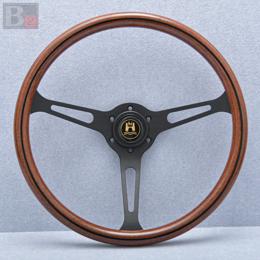 Wolfsburg 380mm Steering Wheel Mahogany Wood with Black Finish
