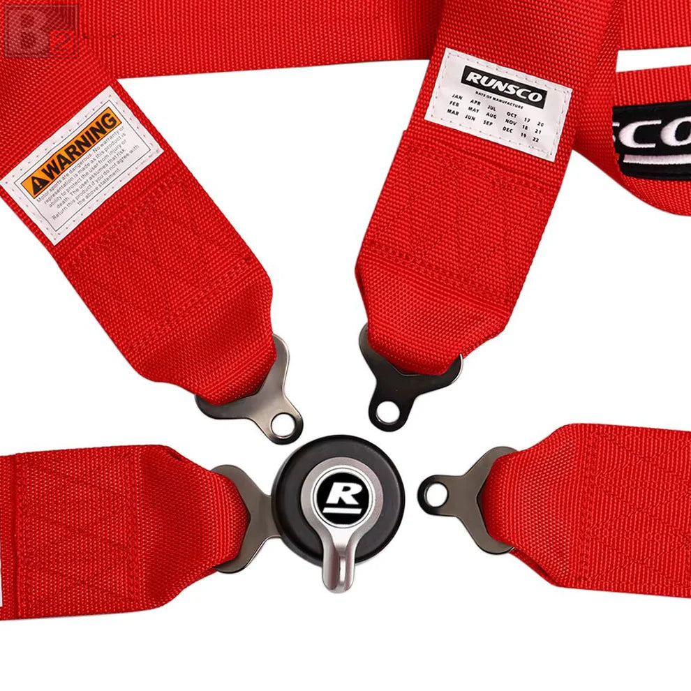 RUNSCO 4 Point 3" Racing Seat Belt Quick Release Snap-On Harness