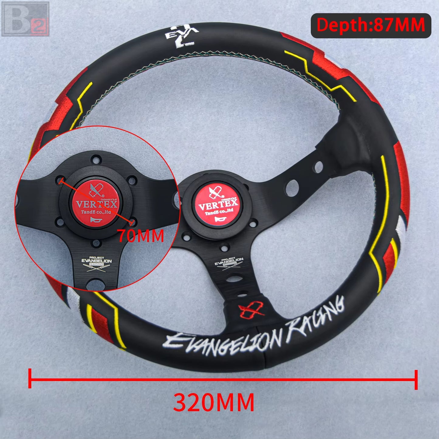 Vertex x Evangelion EVA Leather Steering Wheel 330mm (Red)