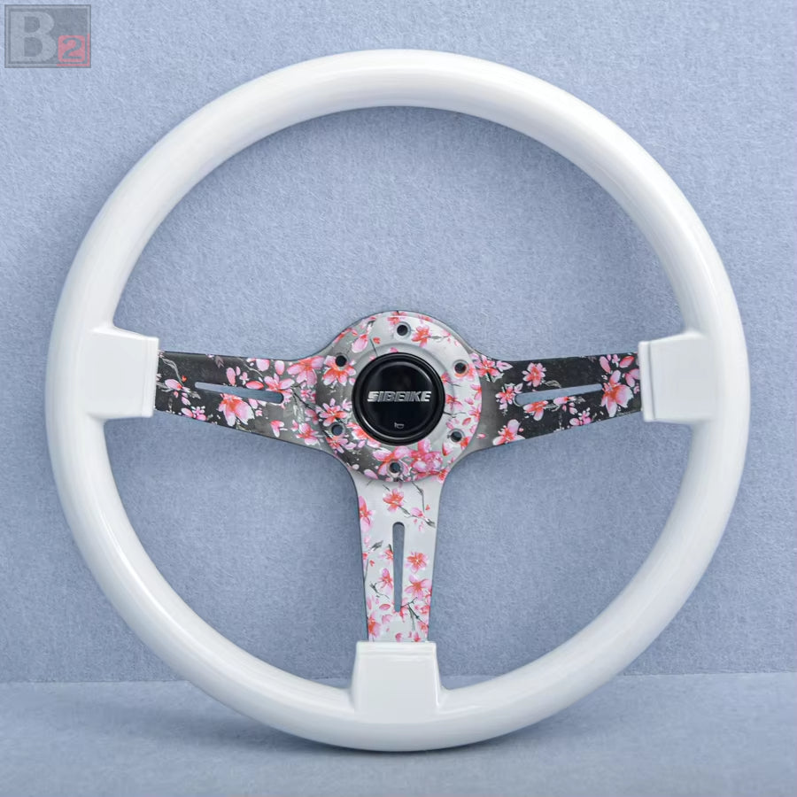Sibeike Floral 350mm Steering Wheel With White Finish