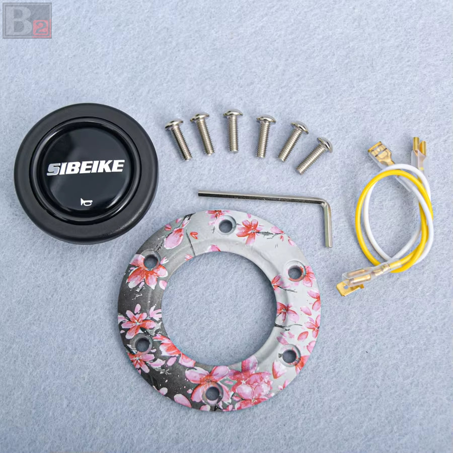 Sibeike Floral 350mm Steering Wheel With Pink Finish