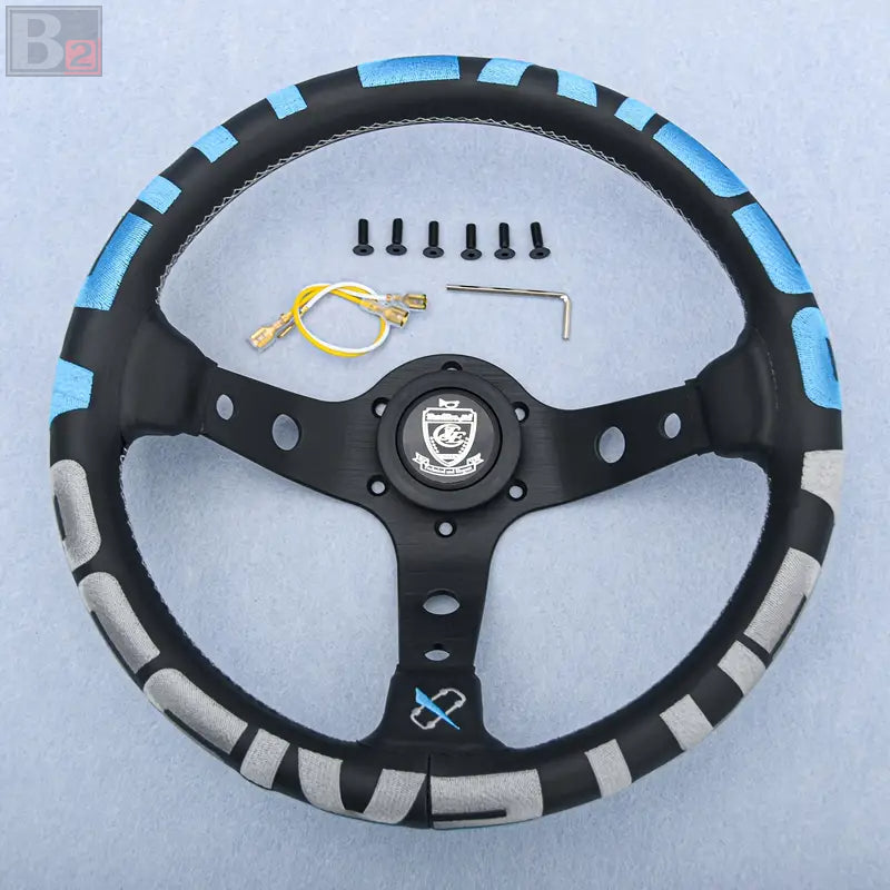 Vertex 1996 JDM Leather Steering Wheel Light Blue 330mm