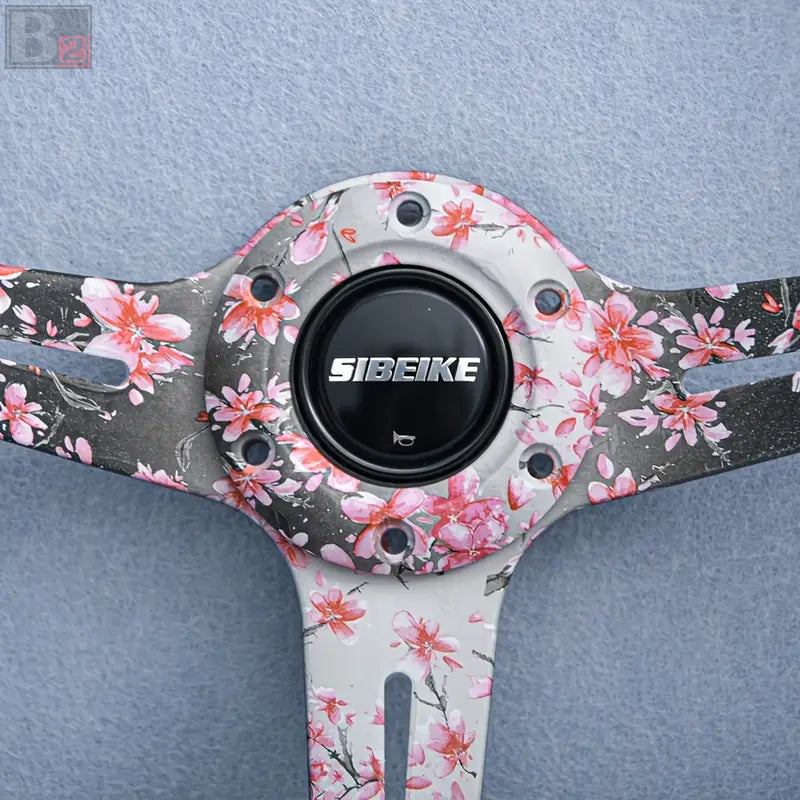 Sibeike Floral 350mm Steering Wheel With Pink Finish