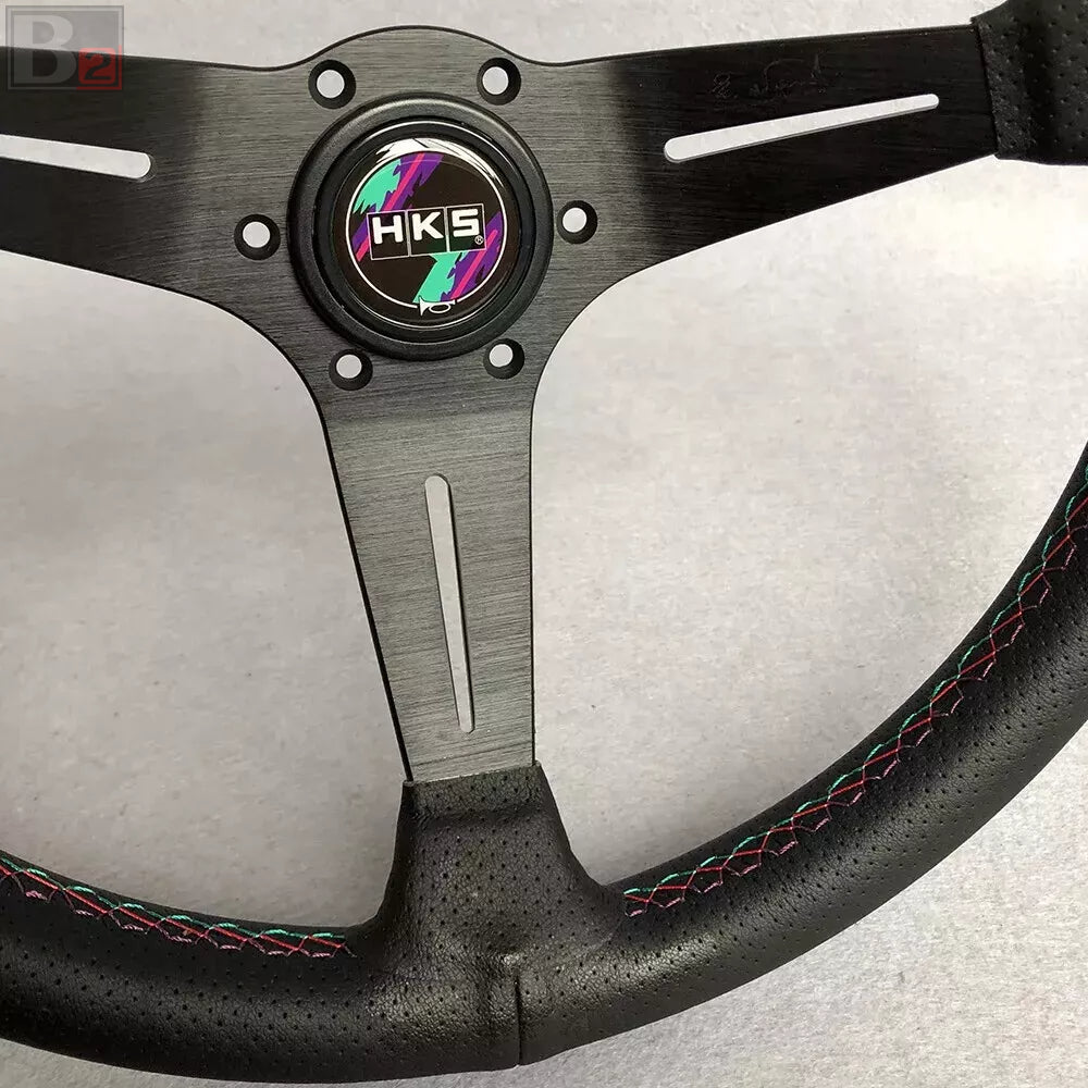 HKS Perforated Leather Deep Dish 14 Inch Steering Wheel