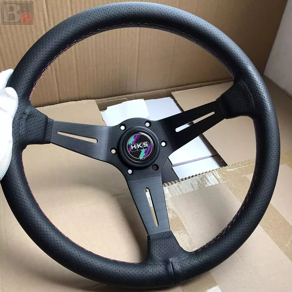 HKS Perforated Leather Deep Dish 14 Inch Steering Wheel