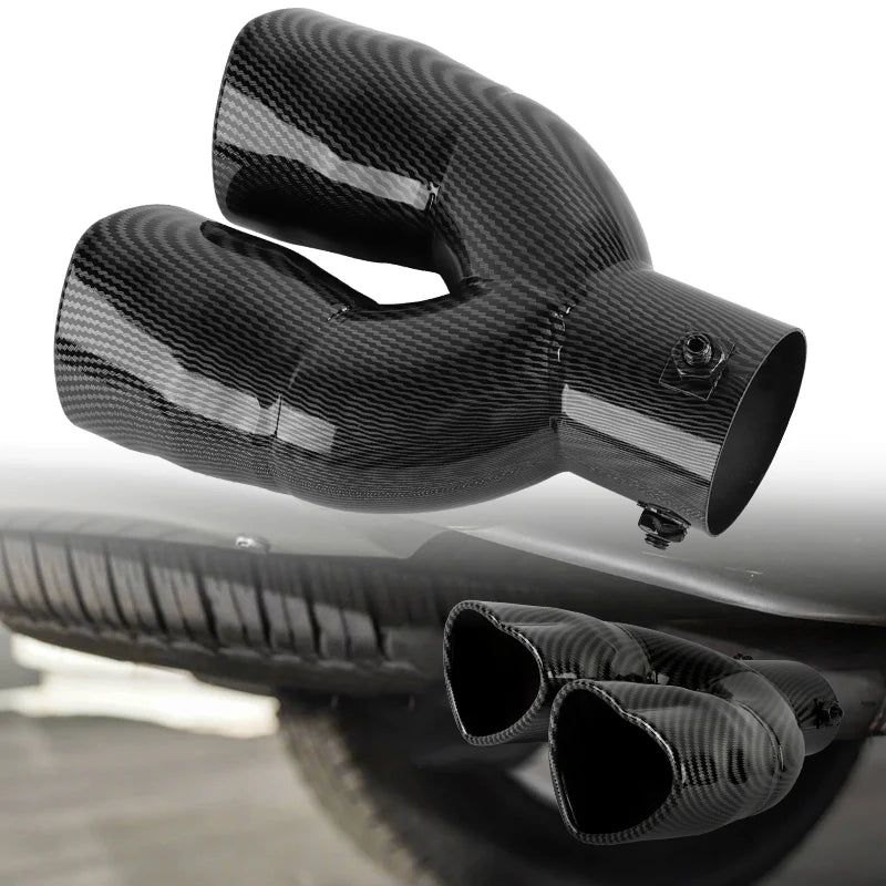 Dual Carbon Fiber Look Heart Shaped Stainless Steel Car Exhaust Pipe Muffler Tip Straight