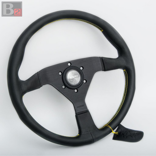 Momo MonteCarlo Steering Wheel Silver Horn, Yellow Stitching