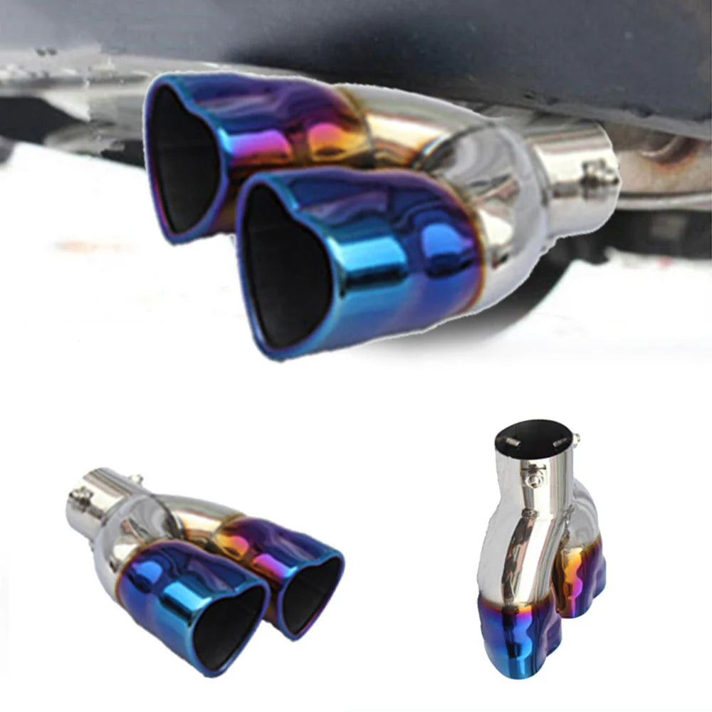 Dual Burnt Blue Heart Shaped Stainless Steel Car Exhaust Pipe Muffler Tip Straight