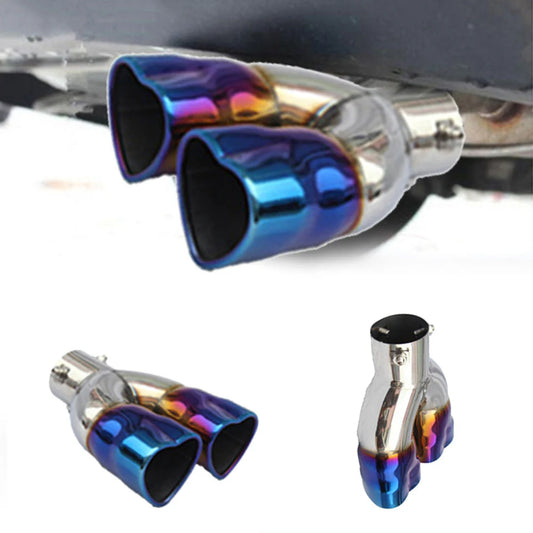 Dual Burnt Blue Heart Shaped Stainless Steel Car Exhaust Pipe Muffler Tip Straight