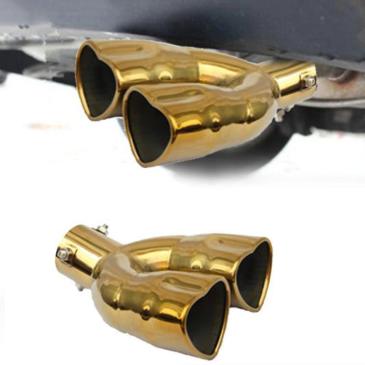 Dual Gold Heart Shaped Stainless Steel Car Exhaust Pipe Muffler Tip Bent