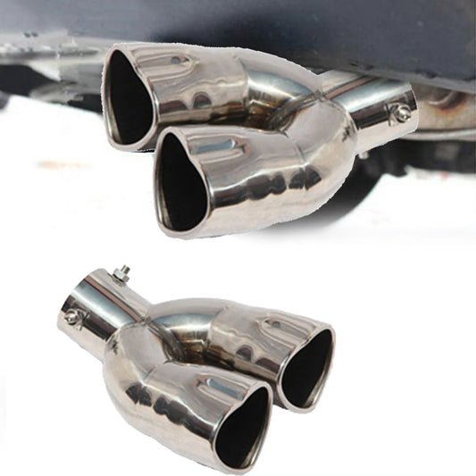 Dual Silver Heart Shaped Stainless Steel Car Exhaust Pipe Muffler Tip Bent