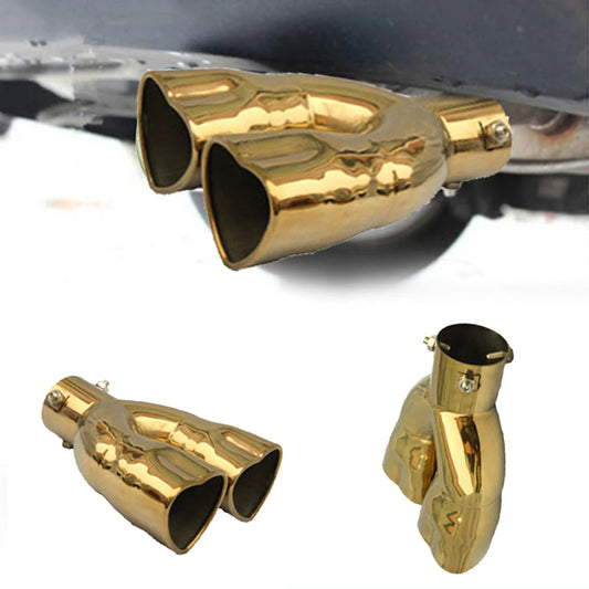 Dual Gold Heart Shaped Stainless Steel Car Exhaust Pipe Muffler Tip Straight