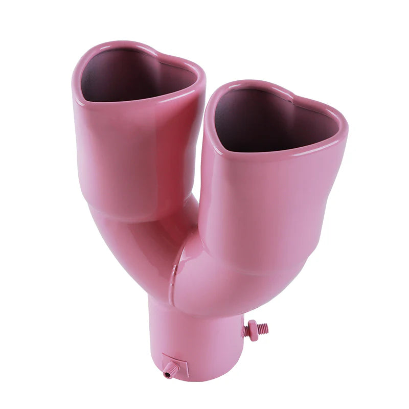 Pink Dual Heart Shaped Stainless Steel Car Exhaust Pipe Muffler Tip Straight