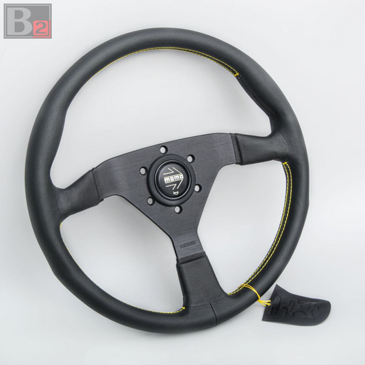 Momo MonteCarlo Steering Wheel Black Horn, Yellow Stitching