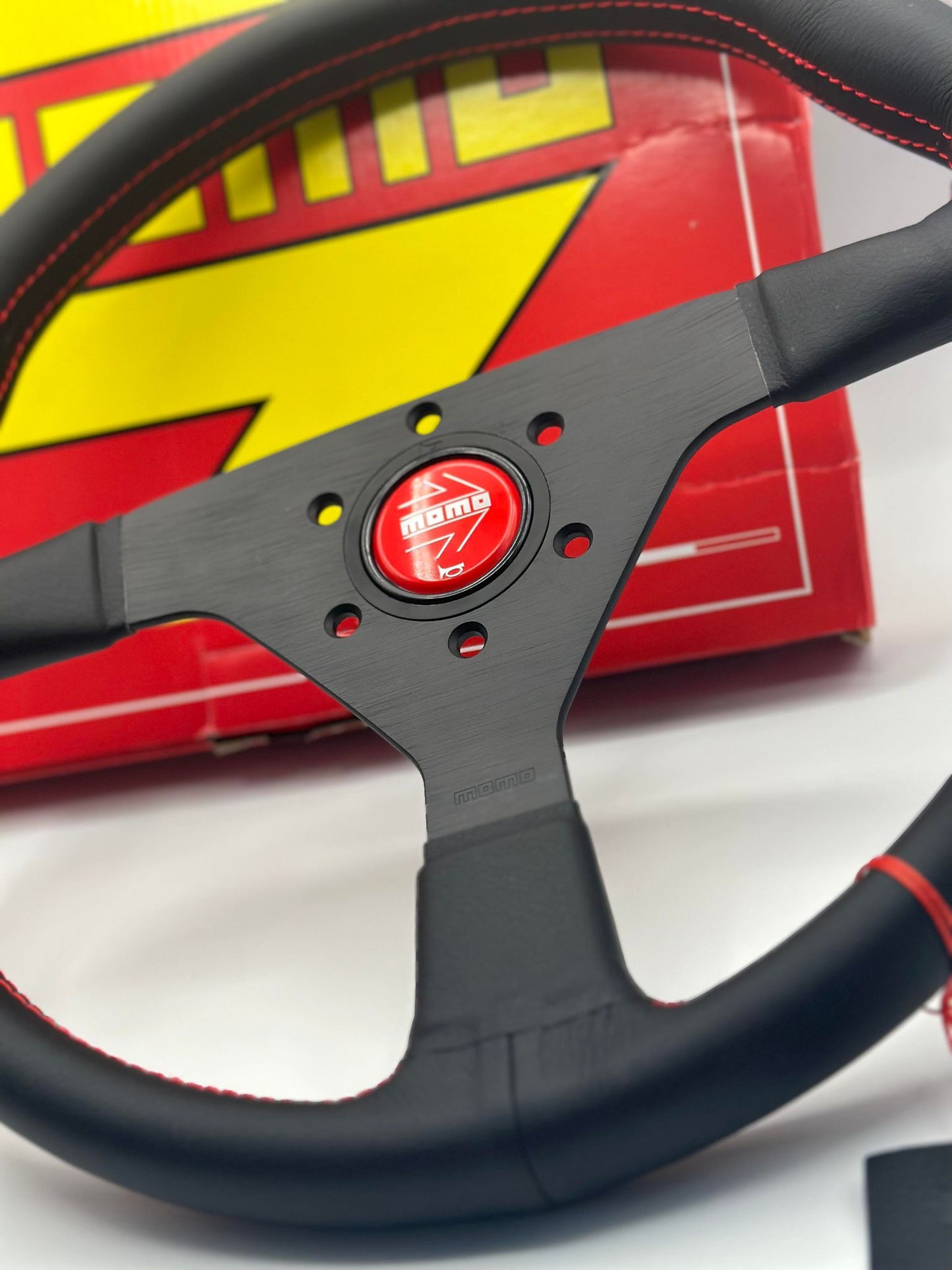 Momo MonteCarlo Steering Wheel Red Horn, Red Stitching