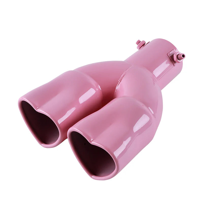 Pink Dual Heart Shaped Stainless Steel Car Exhaust Pipe Muffler Tip Straight