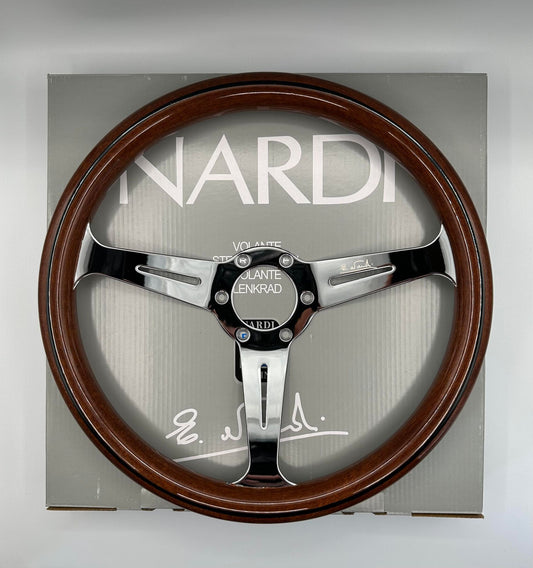 NARDI Classic 360mm Steering Wheel Mahogany Wood with Chrome Finish