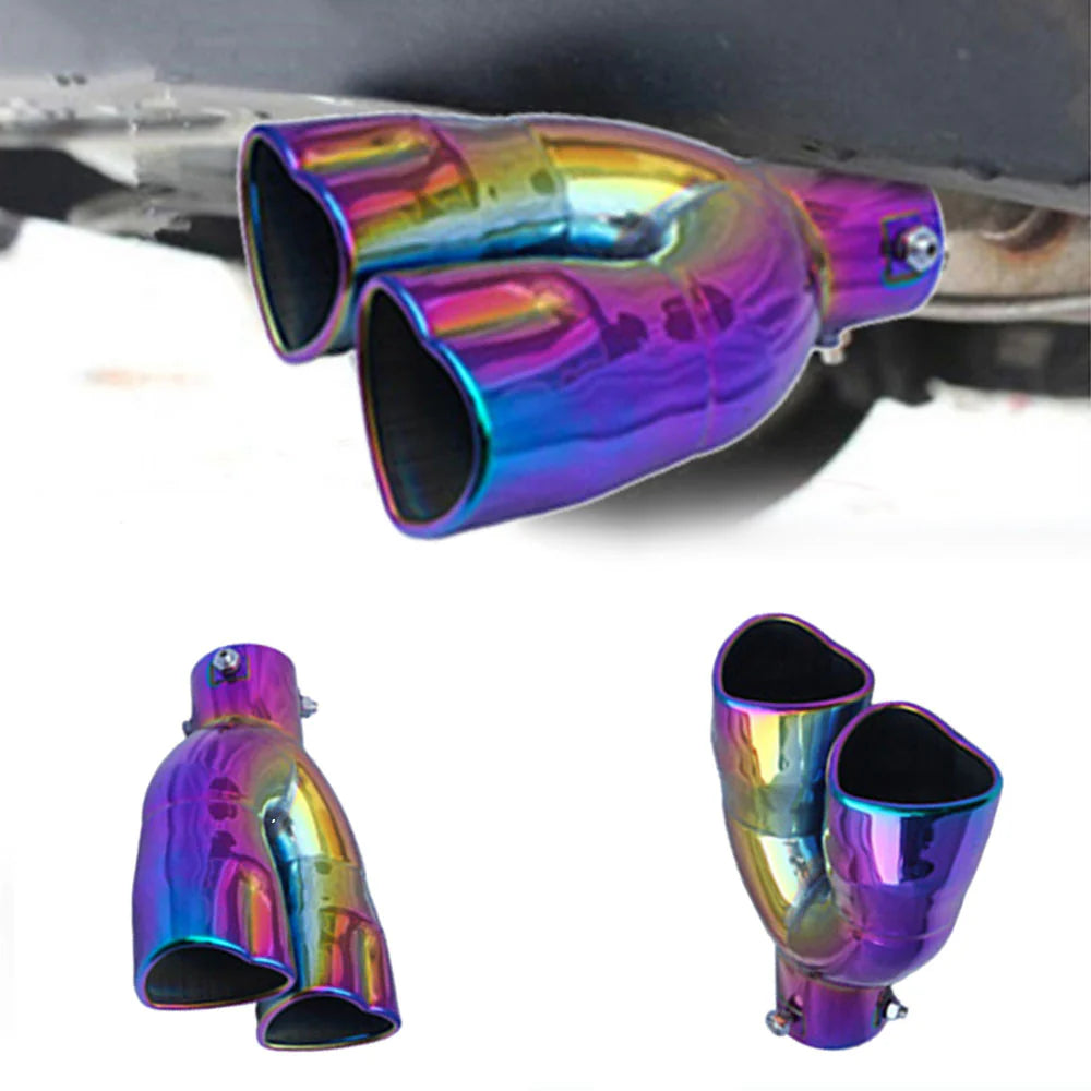 Dual Neo Chrome Heart Shaped Stainless Steel Car Exhaust Pipe Muffler Tip Straight