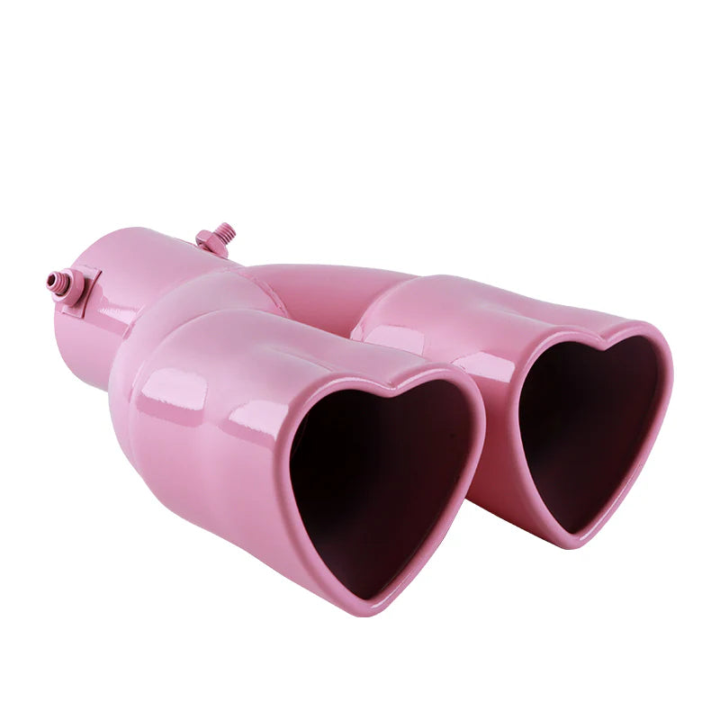 Pink Dual Heart Shaped Stainless Steel Car Exhaust Pipe Muffler Tip Straight