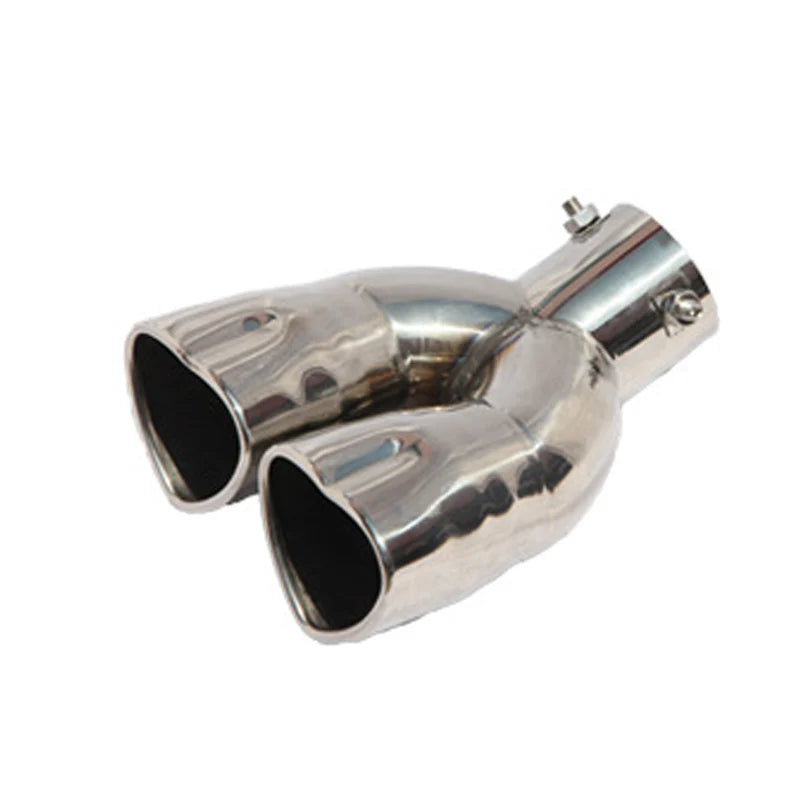 Dual Silver Heart Shaped Stainless Steel Car Exhaust Pipe Muffler Tip Bent