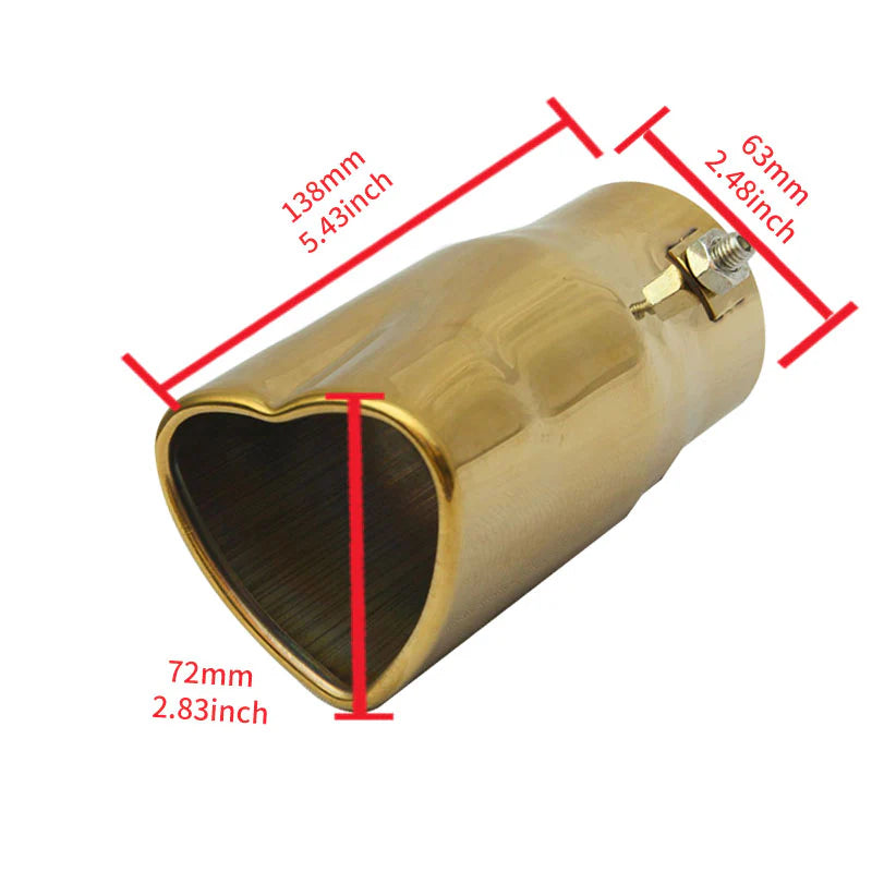 Gold Heart Shaped Stainless Steel Car Exhaust Pipe Muffler Tip Straight