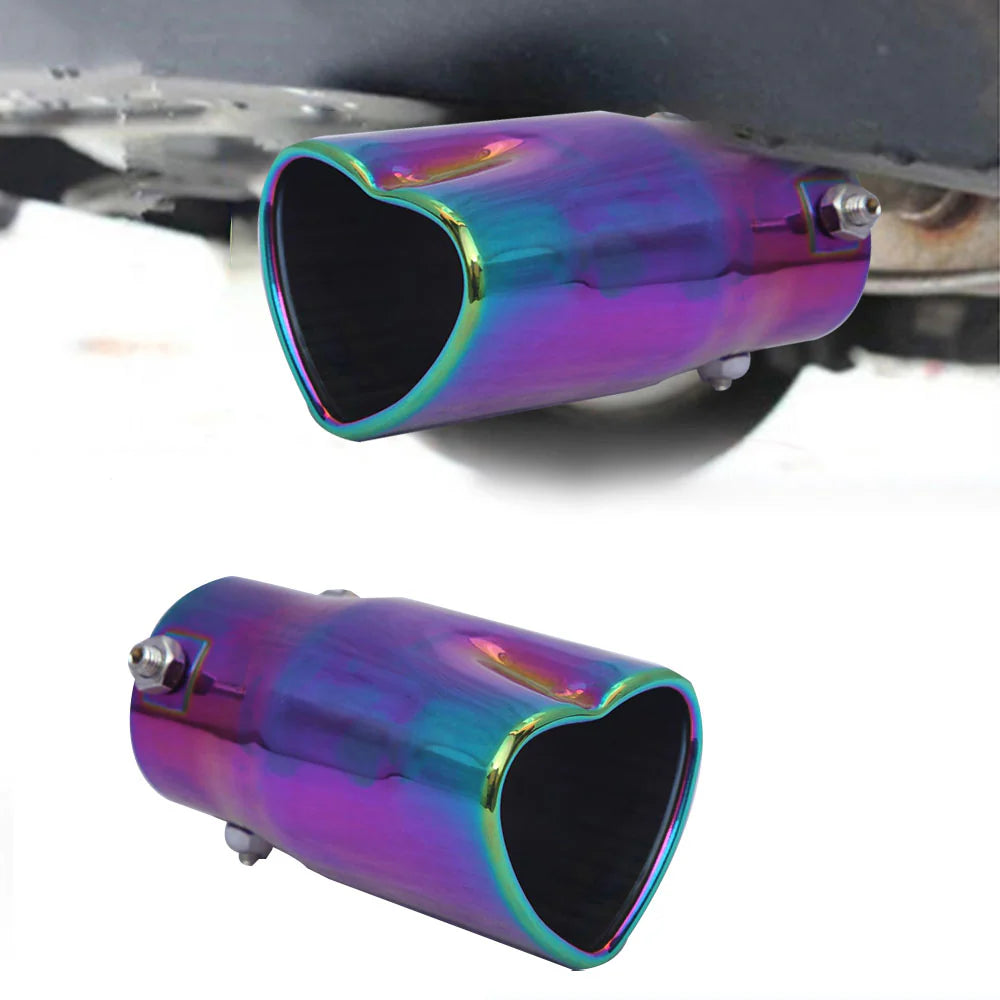 Neo Chrome Heart Shaped Stainless Steel Car Exhaust Pipe Muffler Tip Straight