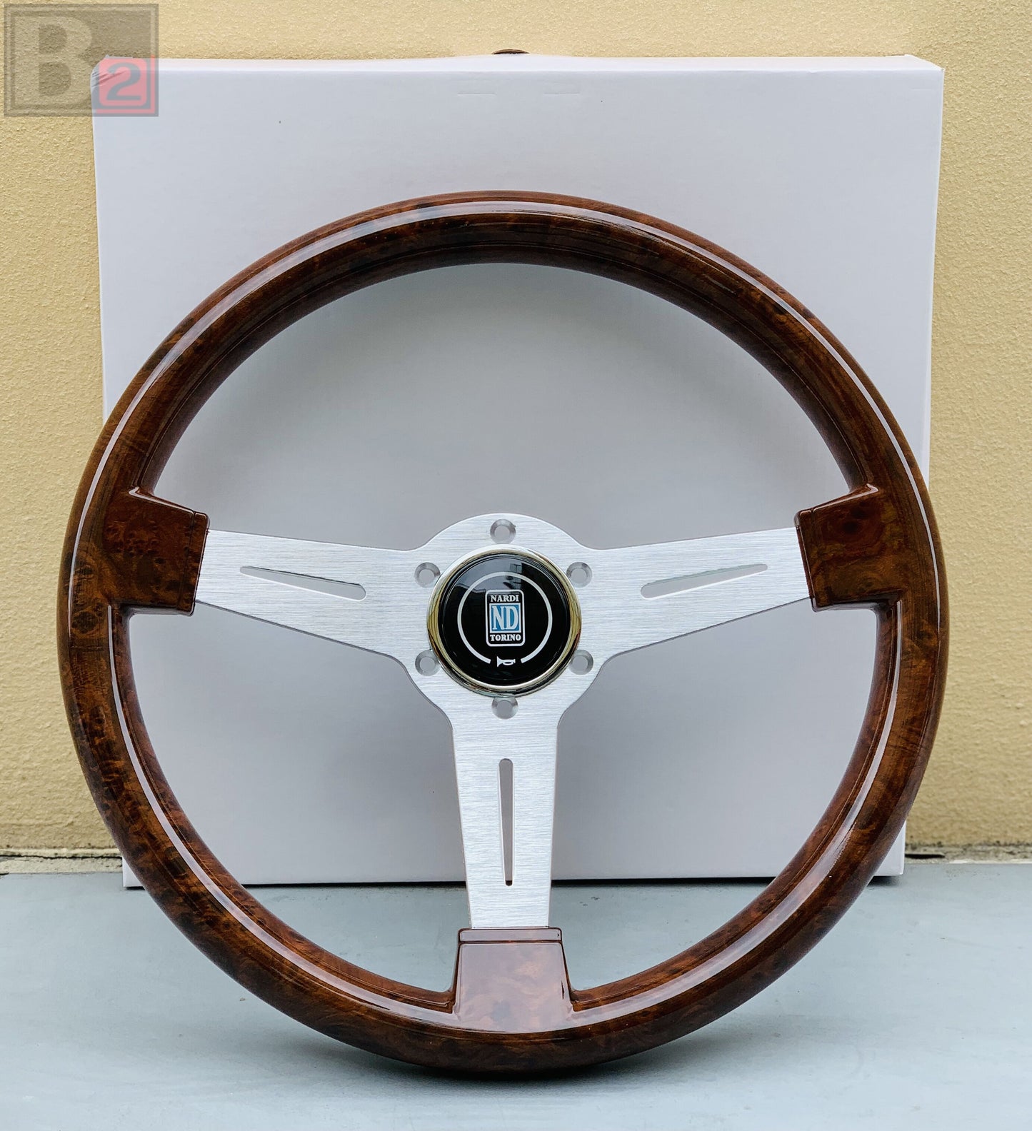 NARDI Classic 360mm Steering Wheel Mahogany Wood with Brushed Aluminum Finish