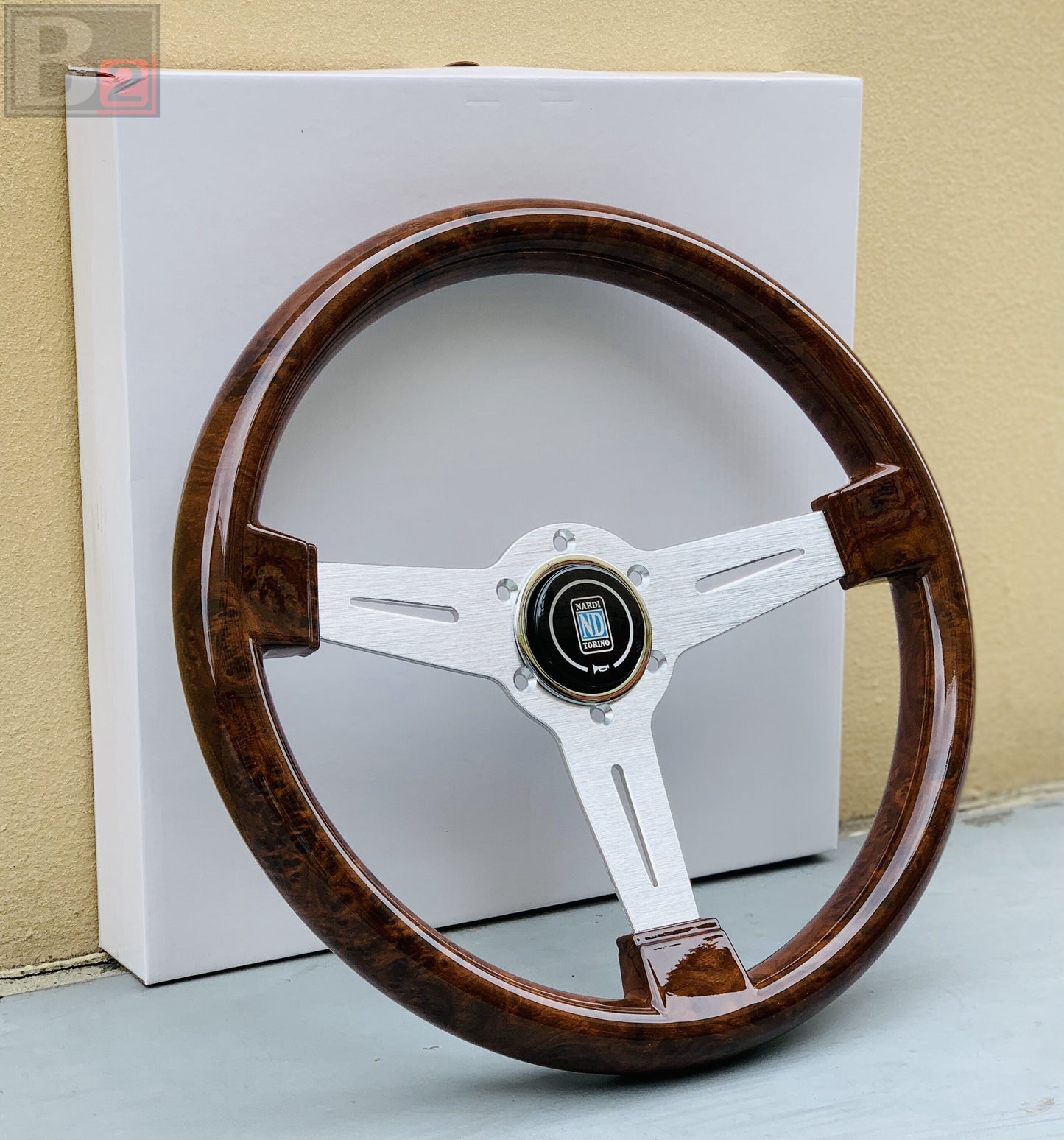 NARDI Classic 360mm Steering Wheel Mahogany Wood with Brushed Aluminum Finish