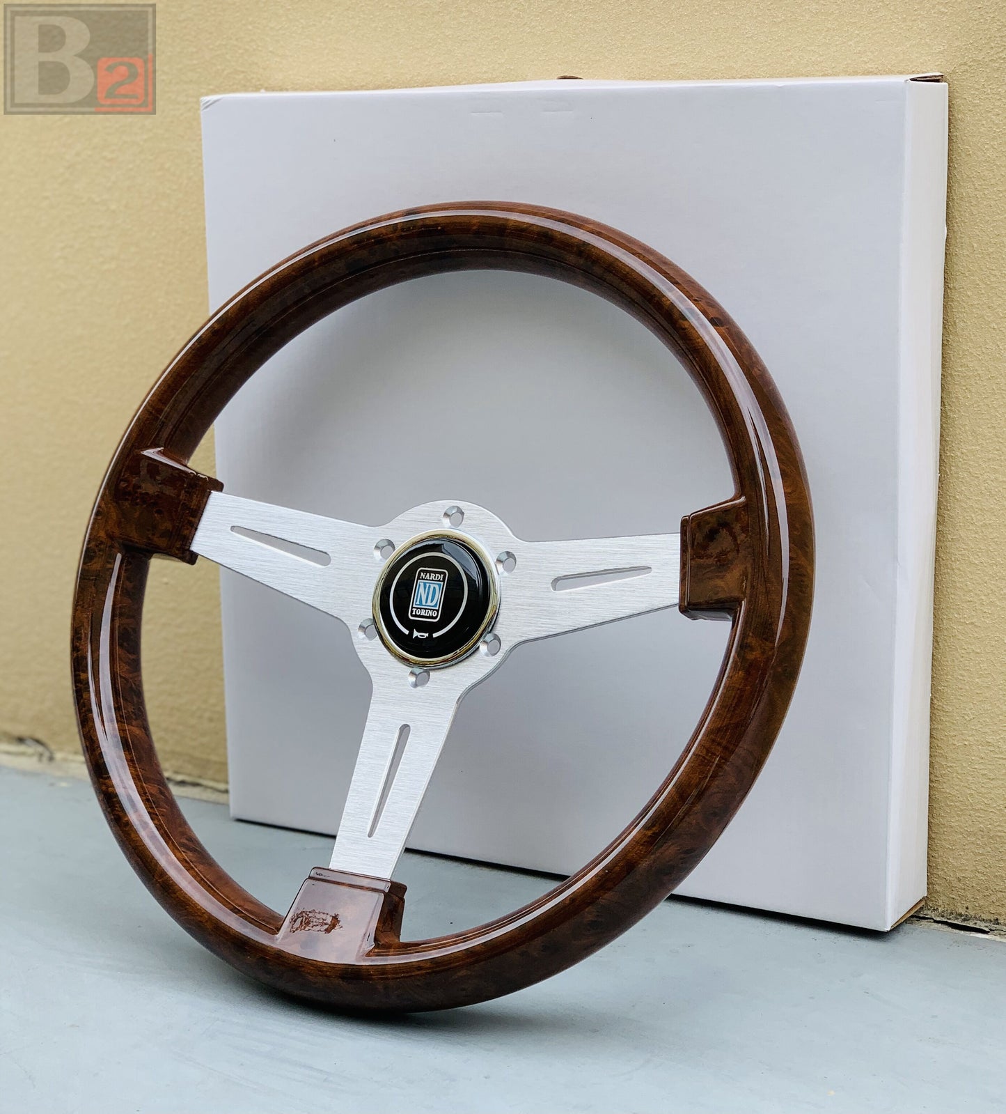 NARDI Classic 360mm Steering Wheel Mahogany Wood with Brushed Aluminum Finish