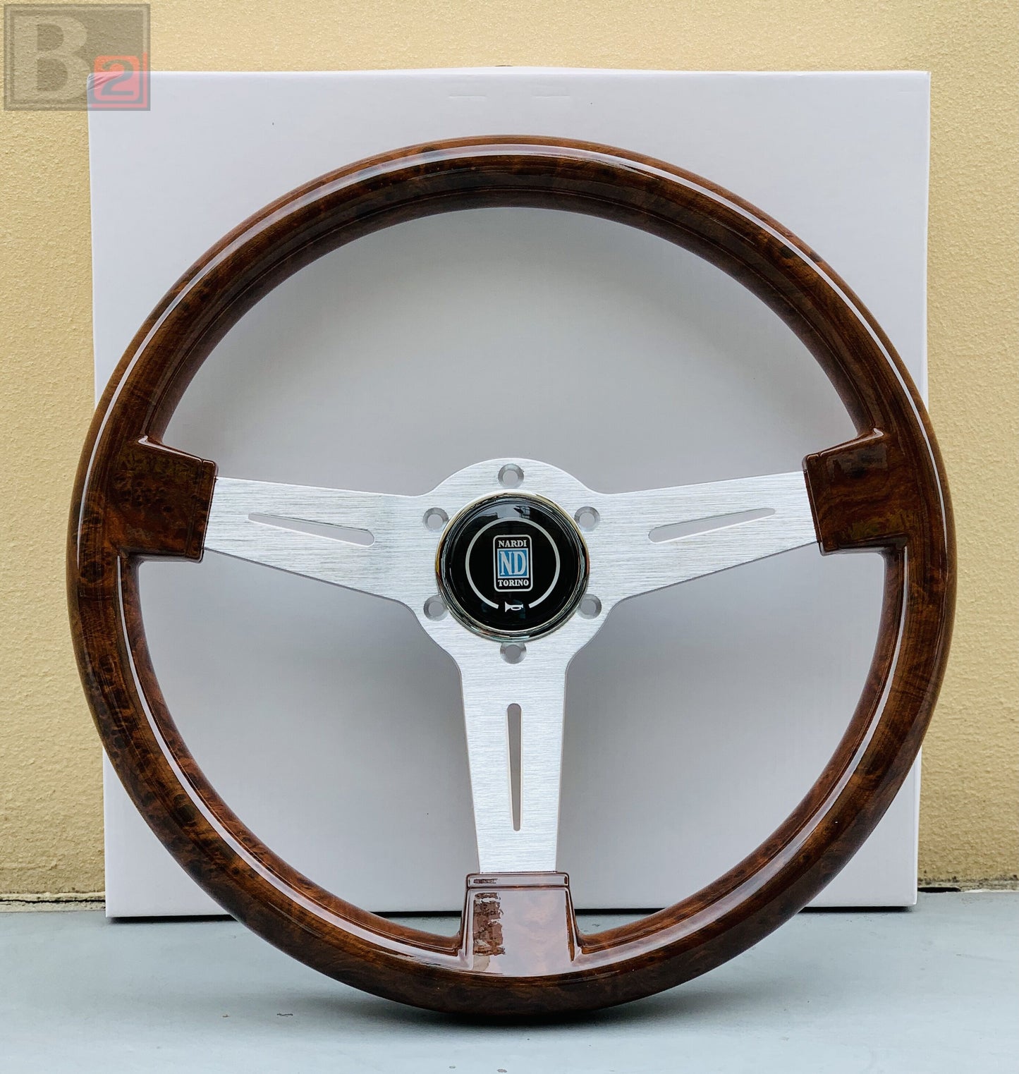 NARDI Classic 360mm Steering Wheel Mahogany Wood with Brushed Aluminum Finish