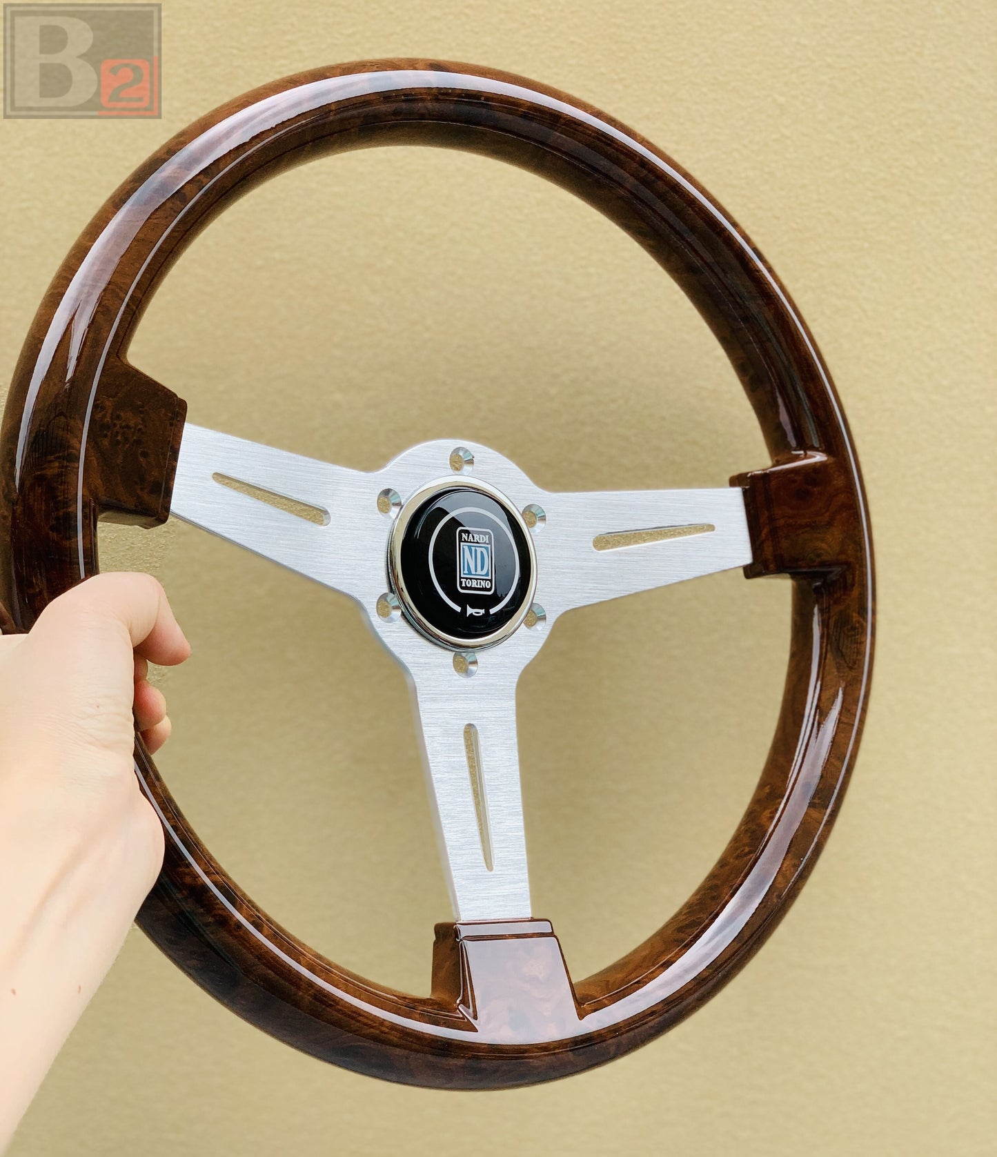 NARDI Classic 360mm Steering Wheel Mahogany Wood with Brushed Aluminum Finish