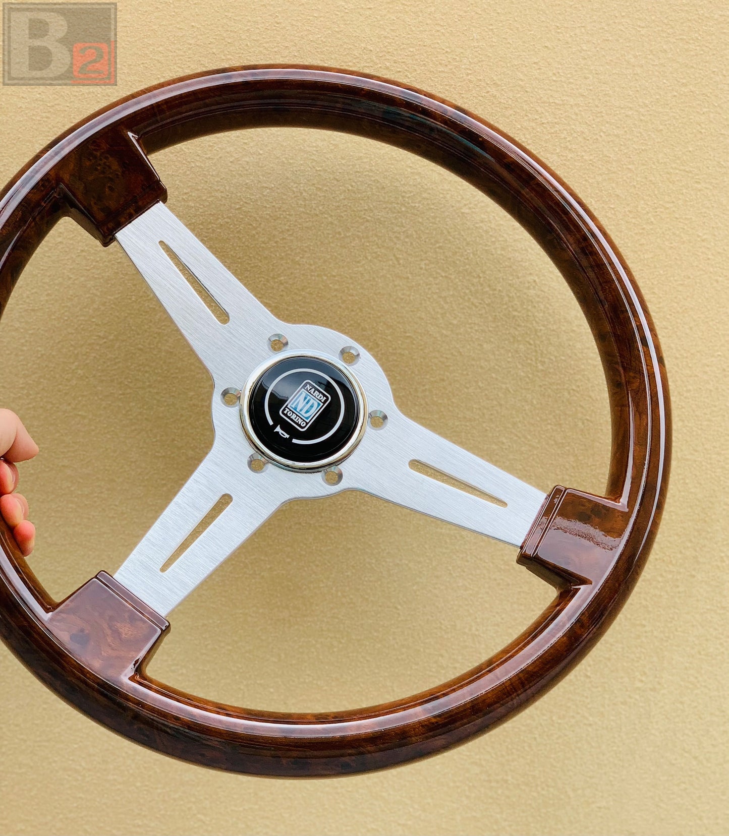 NARDI Classic 360mm Steering Wheel Mahogany Wood with Brushed Aluminum Finish