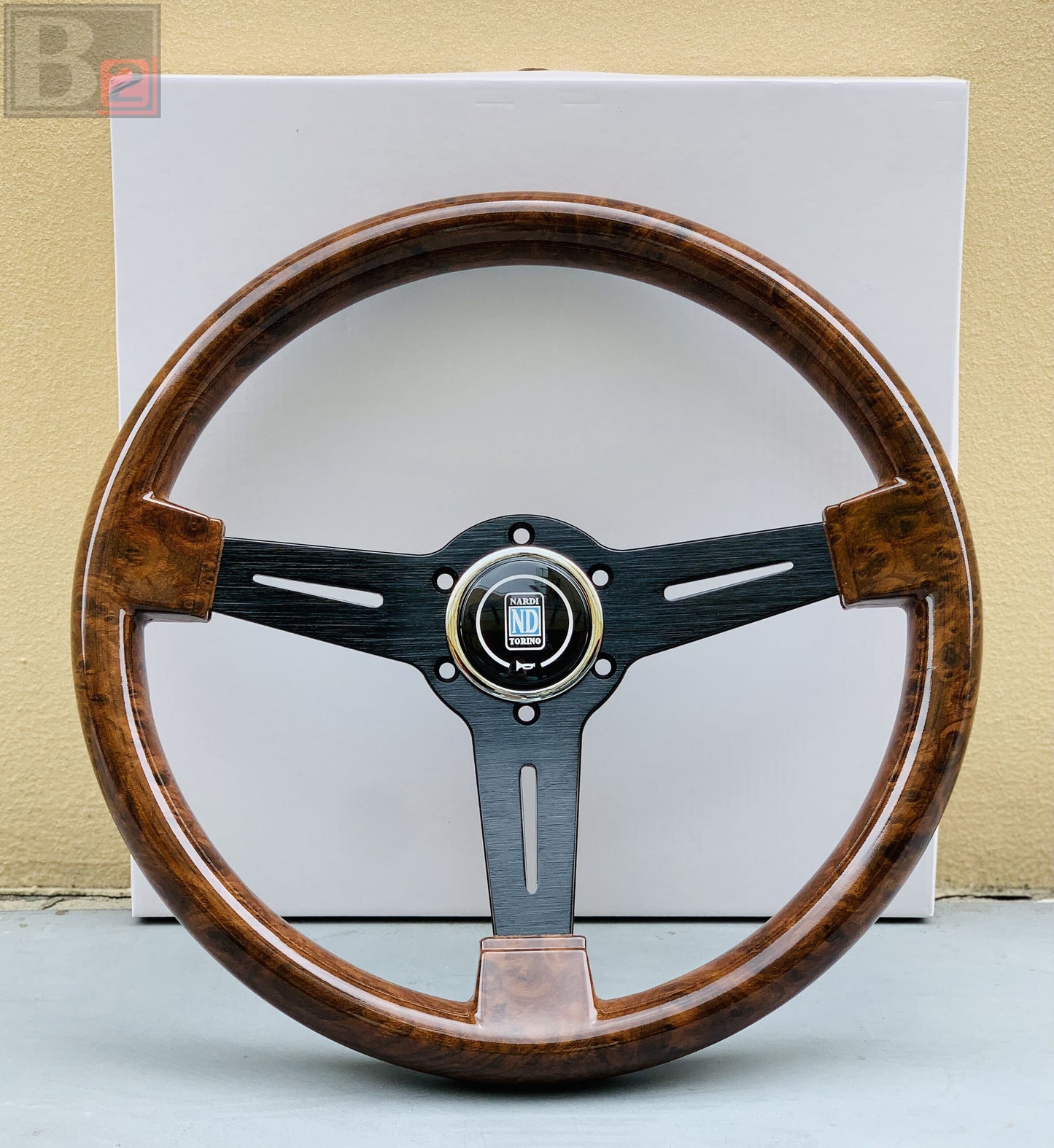 NARDI Classic 360mm Steering Wheel Mahogany Wood with Brushed Black Finish